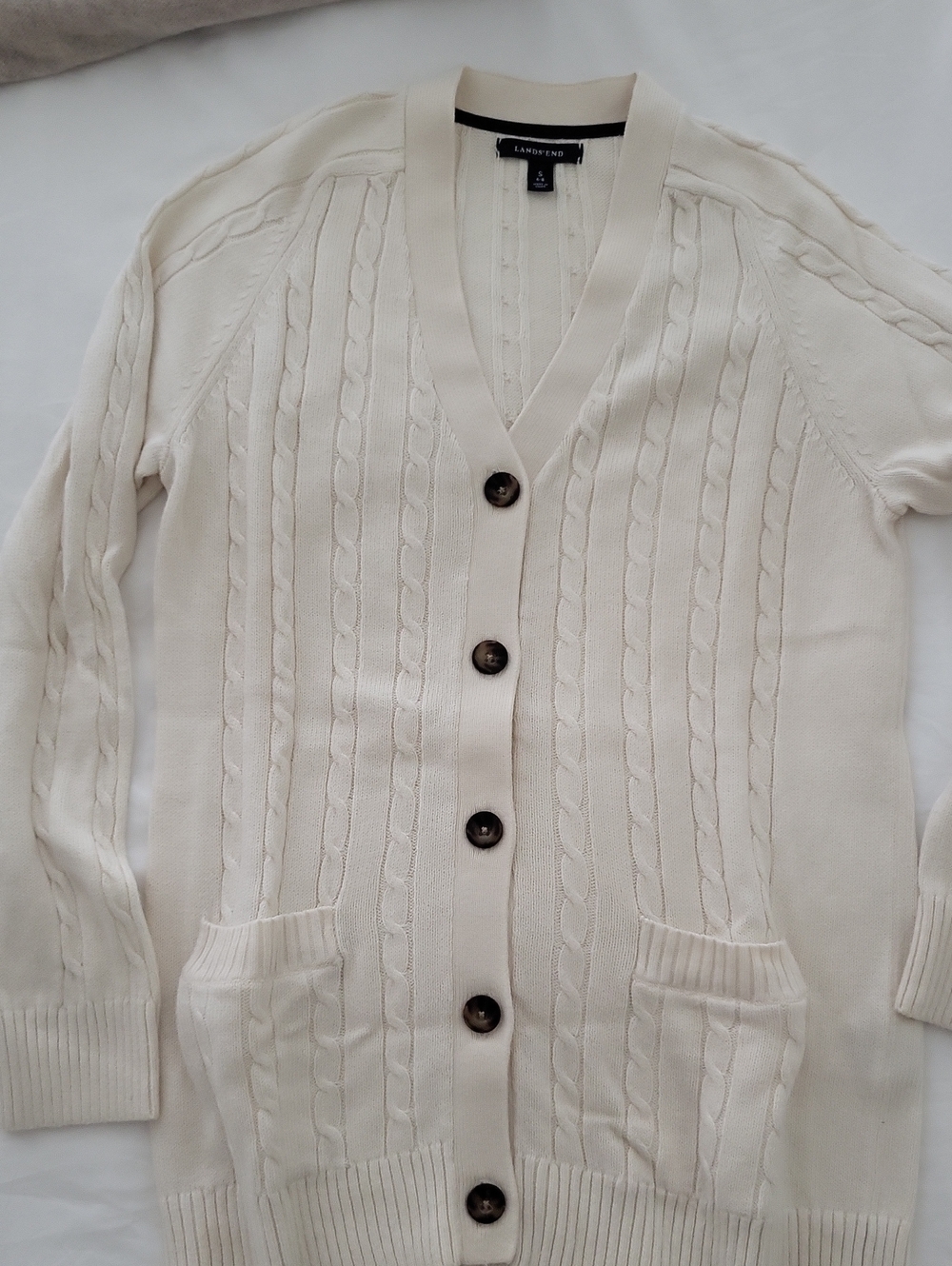 Lands End Cable Knit Cardigan in White Like New